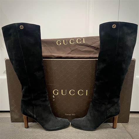 tall brown leather gucci boots|Gucci suede tall boots.